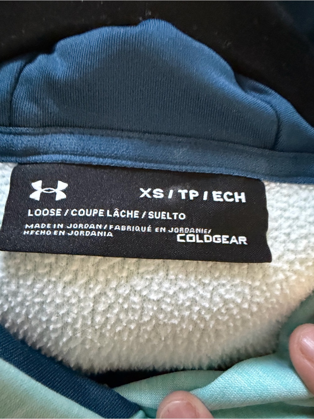 Under Armour Women's Light Teal Hooded Sweatshirt with Navy Logo - Picture 3 of 3